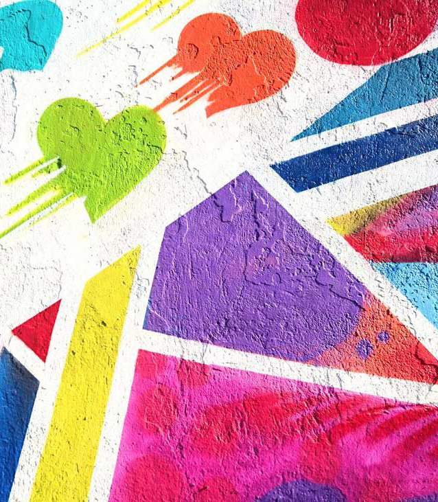 Peinture murale avec des coeurs et des couleurs