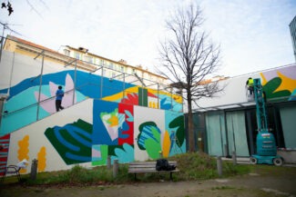 La murale en cours de réalisation à l'ICP