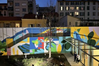 Vue d'ensemble de la murale depuis les étages de l'ICP